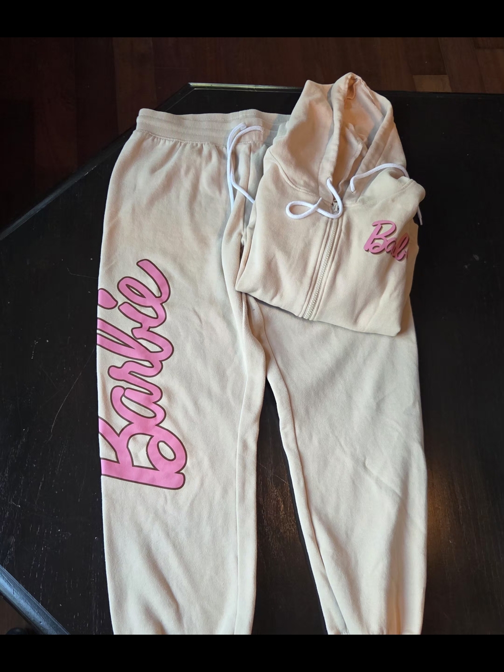 Barbie Women's Pink Logo Jogger Pants - Soft Cream/Pink